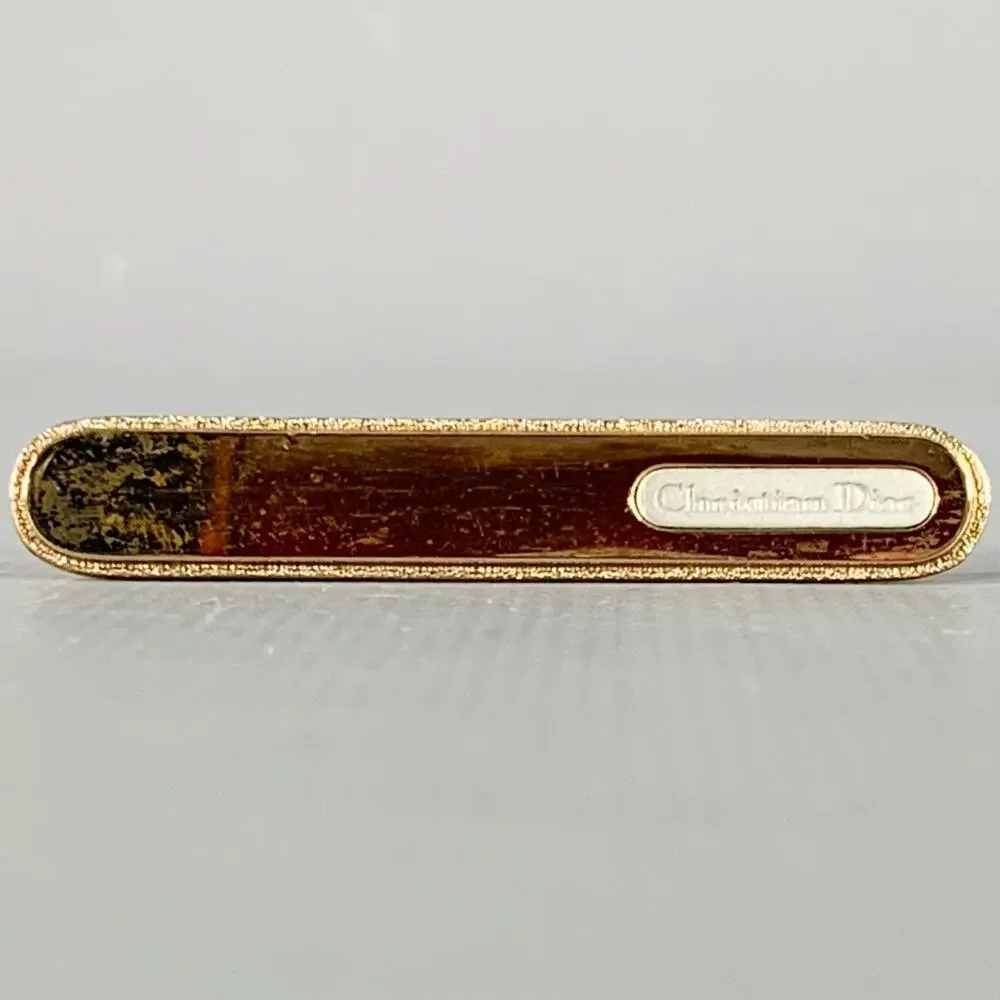 CHRISTIAN DIOR Vintage Gold Silver Logo Metal Cuff Link Tie Clip Set